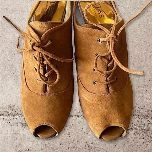 GUESS Gwnitty Heels Peep Toe Slingback Suede Shoes 8 - Picture 8 of 12